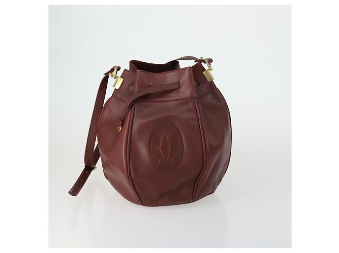 CARTIER Borsa a Spalla Must Line Pelle 5 Set Bordeaux Oro Auth mr1720 D'oro Bordò - vista 2