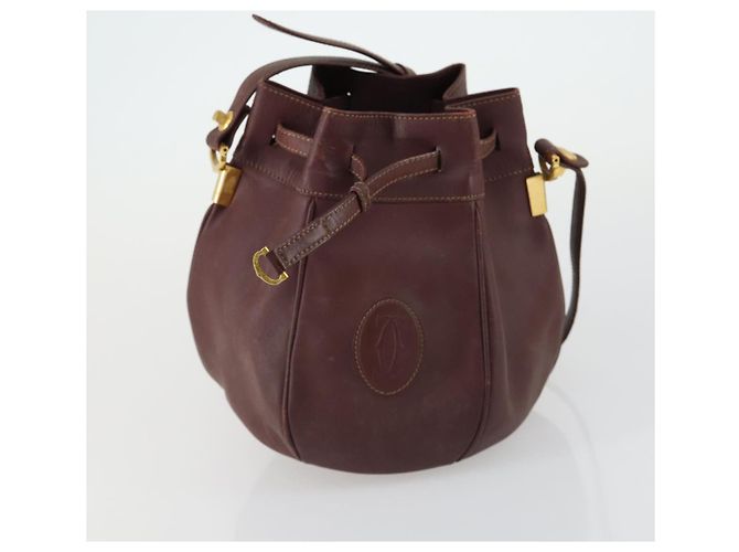 CARTIER Borsa a Spalla Must Line Pelle 5 Set Bordeaux Oro Auth mr1720 D'oro Bordò - vista 22