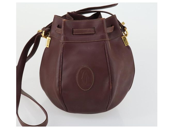 CARTIER Borsa a Spalla Must Line Pelle 5 Set Bordeaux Oro Auth mr1720 D'oro Bordò - vista 23
