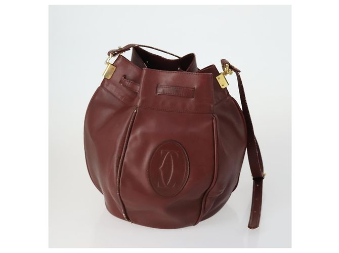CARTIER Borsa a Spalla Must Line Pelle 5 Set Bordeaux Oro Auth mr1720 D'oro Bordò - vista 3