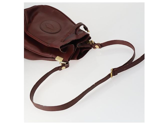 CARTIER Borsa a Spalla Must Line Pelle 5 Set Bordeaux Oro Auth mr1720 D'oro Bordò - vista 4