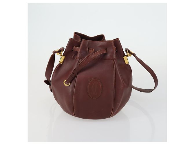 CARTIER Borsa a Spalla Must Line Pelle 5 Set Bordeaux Oro Auth mr1720 D'oro Bordò - vista 7