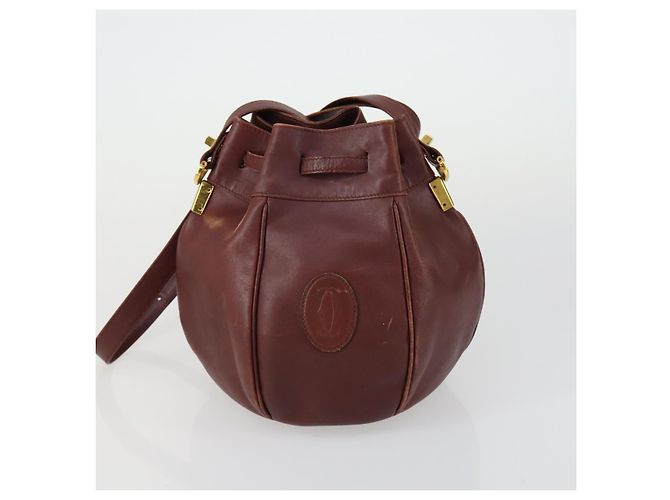 CARTIER Borsa a Spalla Must Line Pelle 5 Set Bordeaux Oro Auth mr1720 D'oro Bordò - vista 8