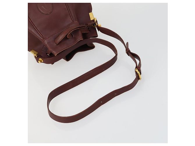 CARTIER Borsa a Spalla Must Line Pelle 5 Set Bordeaux Oro Auth mr1720 D'oro Bordò - vista 9