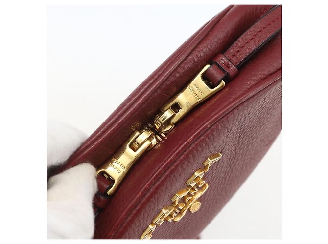 Borsa a Spalla PRADA in Pelle 2way Bordeaux Oro Auth ka1044 D'oro Bordò - vista 10