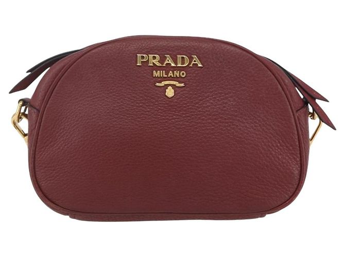 Borsa a Spalla PRADA in Pelle 2way Bordeaux Oro Auth ka1044 D'oro Bordò - vista 13