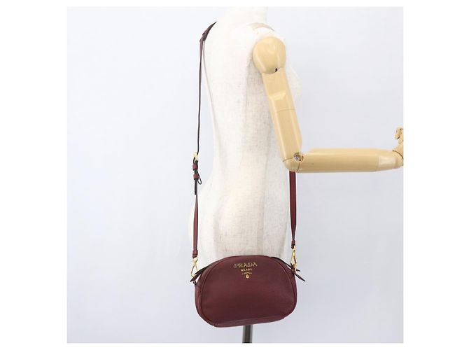 Borsa a Spalla PRADA in Pelle 2way Bordeaux Oro Auth ka1044 D'oro Bordò - vista 24