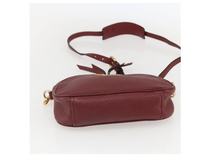 Borsa a Spalla PRADA in Pelle 2way Bordeaux Oro Auth ka1044 D'oro Bordò - vista 5