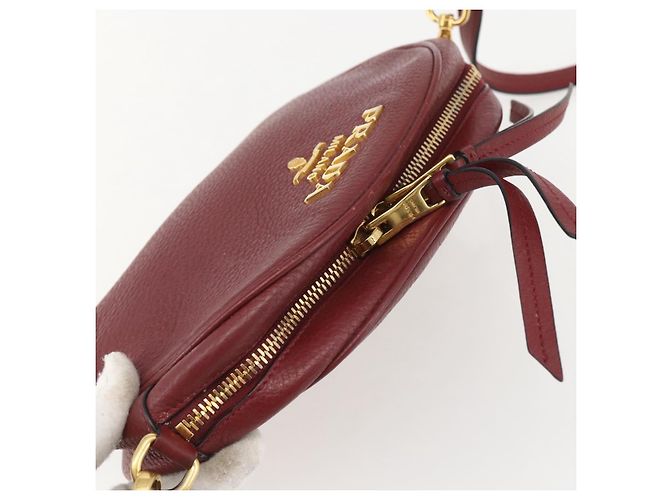 Borsa a Spalla PRADA in Pelle 2way Bordeaux Oro Auth ka1044 D'oro Bordò - vista 6