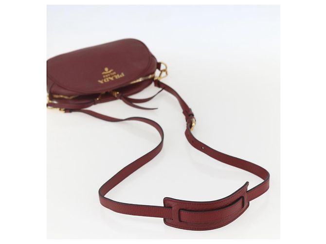 Borsa a Spalla PRADA in Pelle 2way Bordeaux Oro Auth ka1044 D'oro Bordò - vista 7