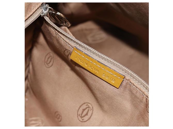 Bolso Tote Cartier Cuero charol Amarillo Plata Auth BA9040 - vista 12
