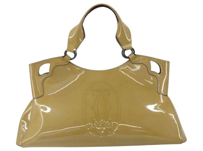 Bolso Tote Cartier Cuero charol Amarillo Plata Auth BA9040 - vista 13