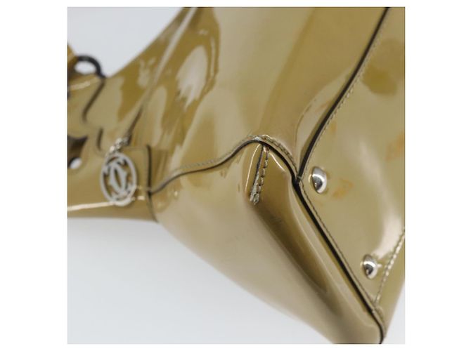 Bolso Tote Cartier Cuero charol Amarillo Plata Auth BA9040 - vista 16
