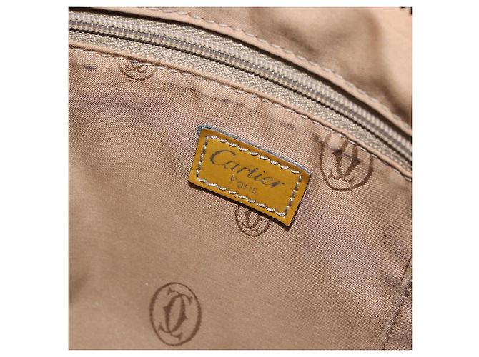Bolso Tote Cartier Cuero charol Amarillo Plata Auth BA9040 - vista 18