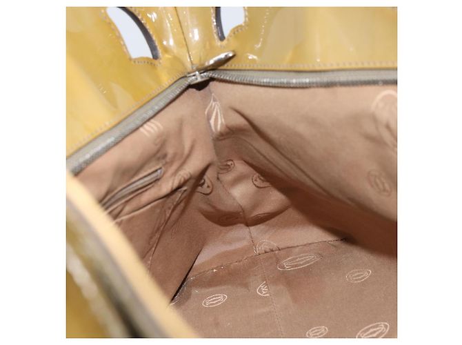 Bolso Tote Cartier Cuero charol Amarillo Plata Auth BA9040 - vista 19