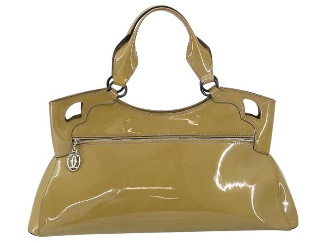 Bolso Tote Cartier Cuero charol Amarillo Plata Auth BA9040 - vista 2