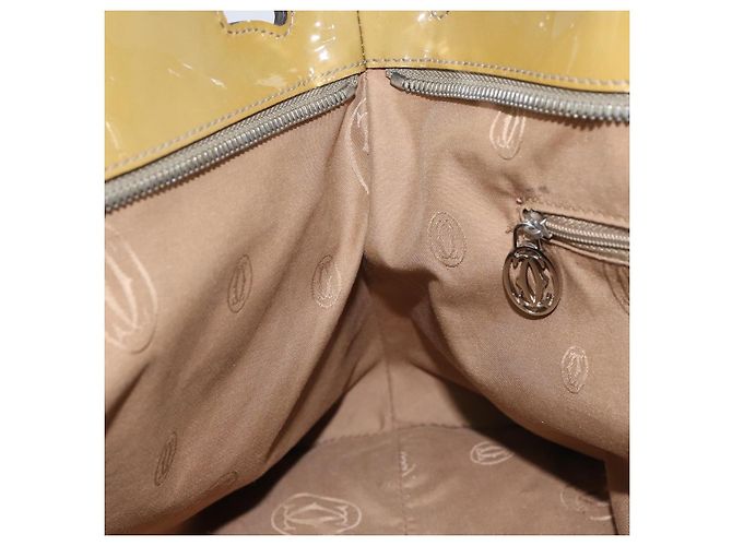 Bolso Tote Cartier Cuero charol Amarillo Plata Auth BA9040 - vista 20
