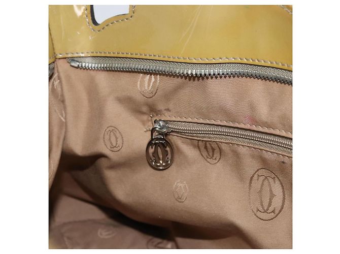 Bolso Tote Cartier Cuero charol Amarillo Plata Auth BA9040 - vista 21