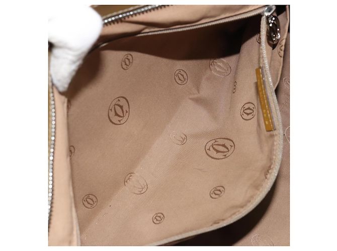 Bolso Tote Cartier Cuero charol Amarillo Plata Auth BA9040 - vista 22