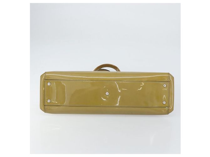 Bolso Tote Cartier Cuero charol Amarillo Plata Auth BA9040 - vista 5