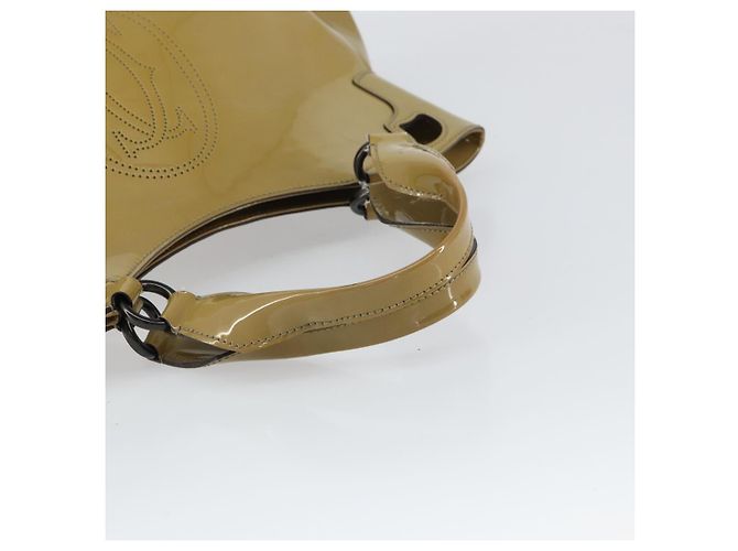 Bolso Tote Cartier Cuero charol Amarillo Plata Auth BA9040 - vista 7