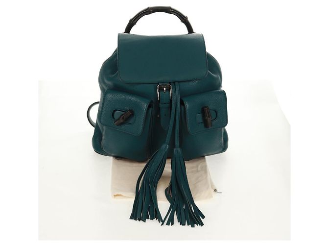 Zaino in pelle Gucci Bamboo verde argento 370833 Auth 159026V - vista 12