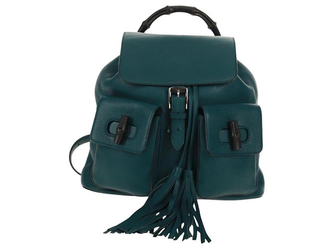 Zaino in pelle Gucci Bamboo verde argento 370833 Auth 159026V - vista 13