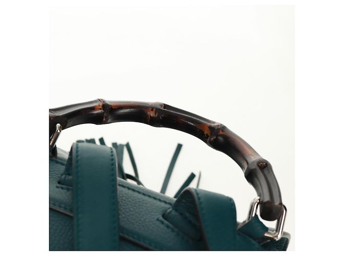 Zaino in pelle Gucci Bamboo verde argento 370833 Auth 159026V - vista 14