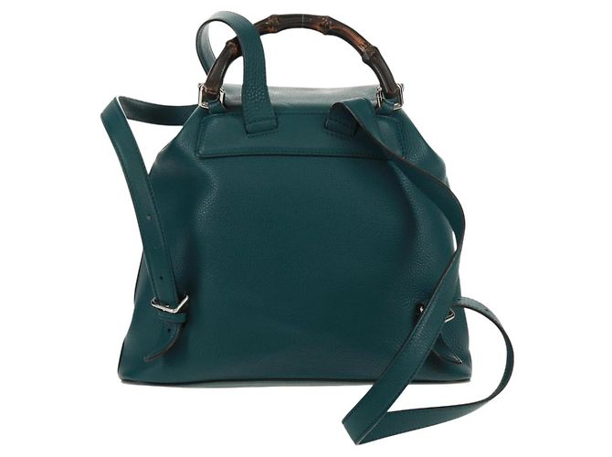 Zaino in pelle Gucci Bamboo verde argento 370833 Auth 159026V - vista 2