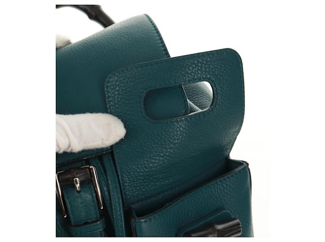 Zaino in pelle Gucci Bamboo verde argento 370833 Auth 159026V - vista 23