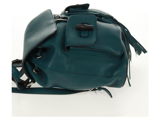 Zaino in pelle Gucci Bamboo verde argento 370833 Auth 159026V - vista 3