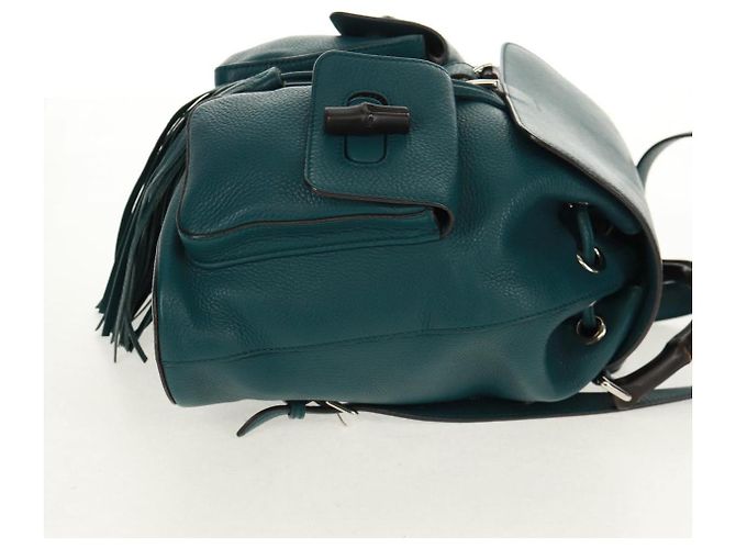 Zaino in pelle Gucci Bamboo verde argento 370833 Auth 159026V - vista 4