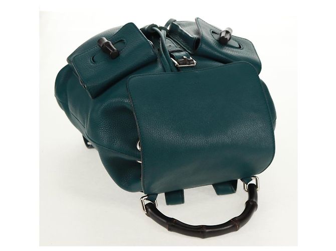 Zaino in pelle Gucci Bamboo verde argento 370833 Auth 159026V - vista 6