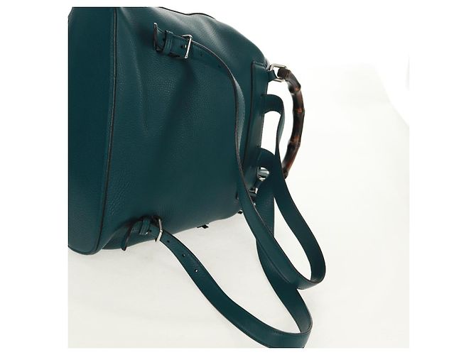 Zaino in pelle Gucci Bamboo verde argento 370833 Auth 159026V - vista 8