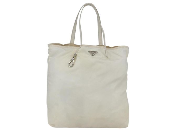 Borsa Tote PRADA in nylon bianco argento Auth ka1005 - vista 13