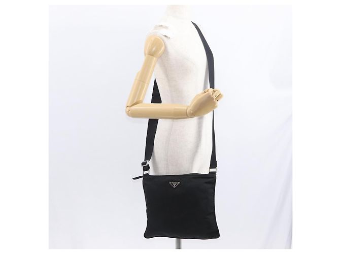 Bolsa de Ombro PRADA Nylon Preto Prata Autêntica 157878 - vista 21