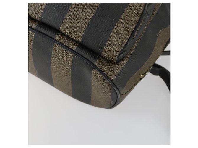Pequin FENDI Pecan Canvas Backpack PVC Brown Black gold Auth ka1008 - view 15