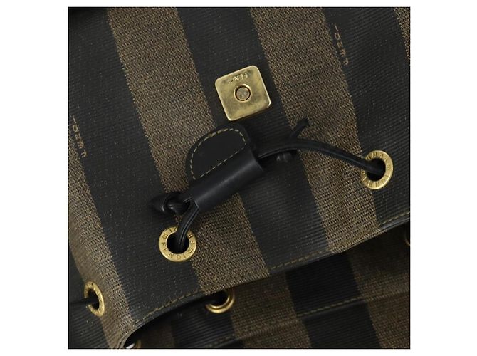 Pequin FENDI Pecan Canvas Backpack PVC Brown Black gold Auth ka1008 - view 20