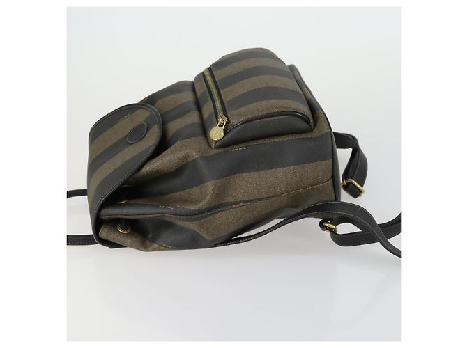 Pequin FENDI Pecan Canvas Backpack PVC Brown Black gold Auth ka1008 - view 4