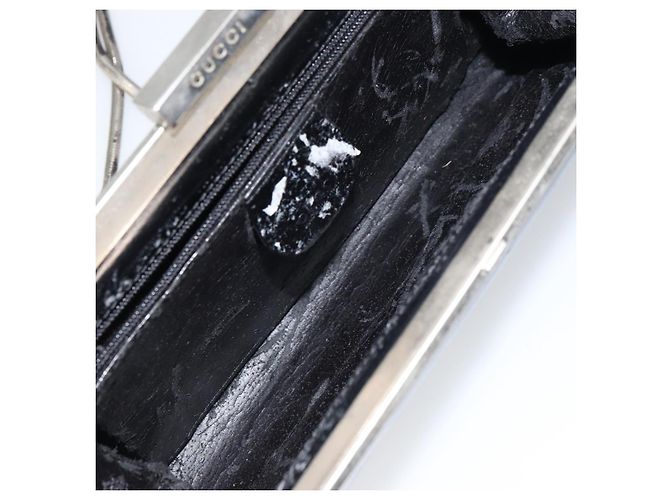 Gucci Borsa a spalla con catena in pelle nera argento Auth 160616 Nero - vista 10