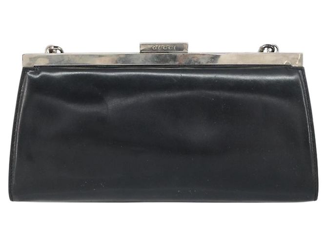 Gucci Borsa a spalla con catena in pelle nera argento Auth 160616 Nero - vista 13
