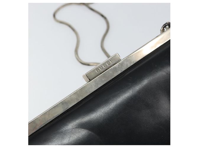 Gucci Borsa a spalla con catena in pelle nera argento Auth 160616 Nero - vista 17