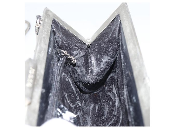 Gucci Borsa a spalla con catena in pelle nera argento Auth 160616 Nero - vista 19
