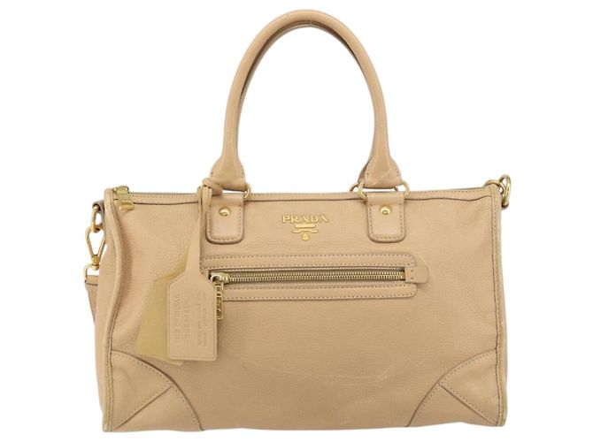PRADA Borsa a Mano in Pelle 2 in 1 Beige Oro Auth ka1190 D'oro - vista 13