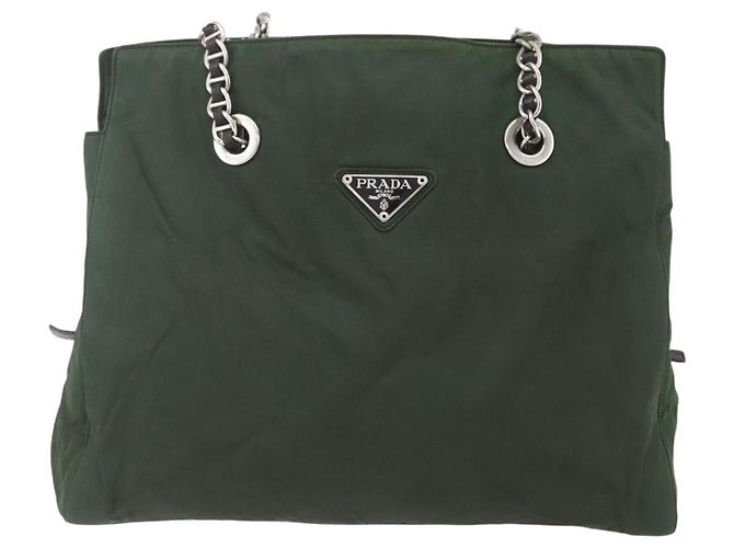 PRADA Ketten-Tote aus Nylon Khaki Silber Authentisch am10142 - Ansicht 13