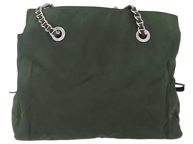 PRADA Ketten-Tote aus Nylon Khaki Silber Authentisch am10142 - Ansicht 2