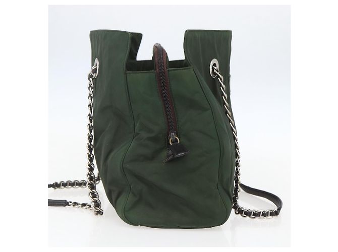 PRADA Ketten-Tote aus Nylon Khaki Silber Authentisch am10142 - Ansicht 3
