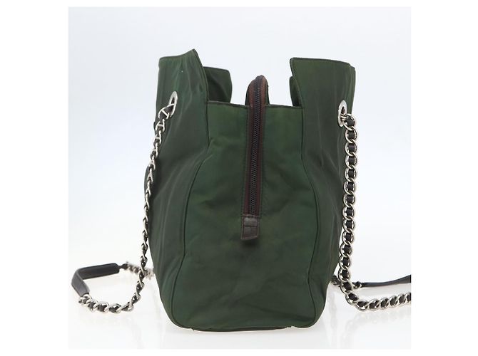 PRADA Ketten-Tote aus Nylon Khaki Silber Authentisch am10142 - Ansicht 4