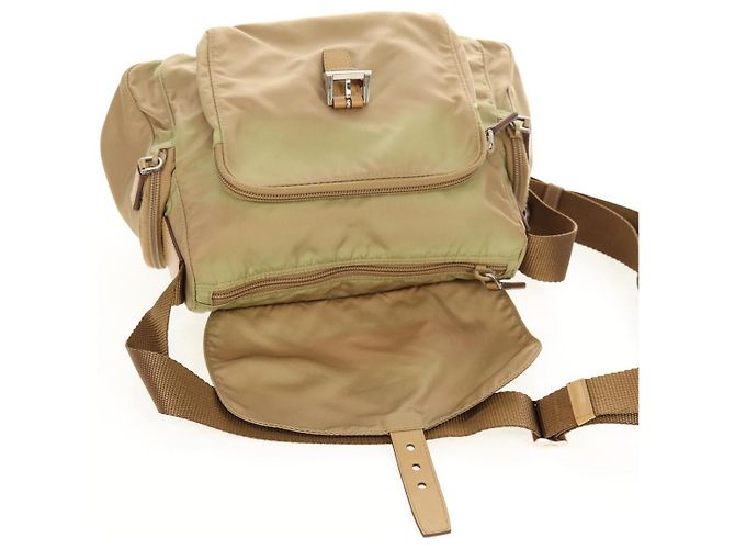 PRADA Schultertasche Nylon Khaki Silber Authentisch fm4987 - Ansicht 10