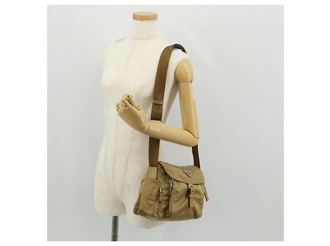 PRADA Schultertasche Nylon Khaki Silber Authentisch fm4987 - Ansicht 30